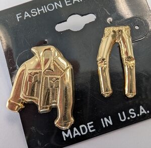 EVC NOS 80'S GOLD TONE JACKET & JEANS STUD EARRINGS